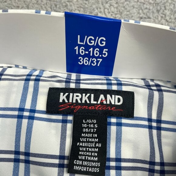NEW Kirkland Signature Men's L Performance Sport Dress Shirt Blue/White Plaid - Picture 5 of 8